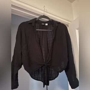 BDG small black front tie long sleeve top